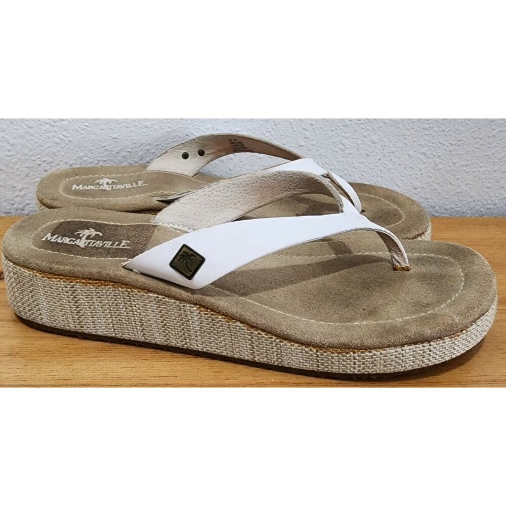 MARGARITAVILLE Women's Platform Wedge Sandal Thong Flip Flops White/Tan Size 9